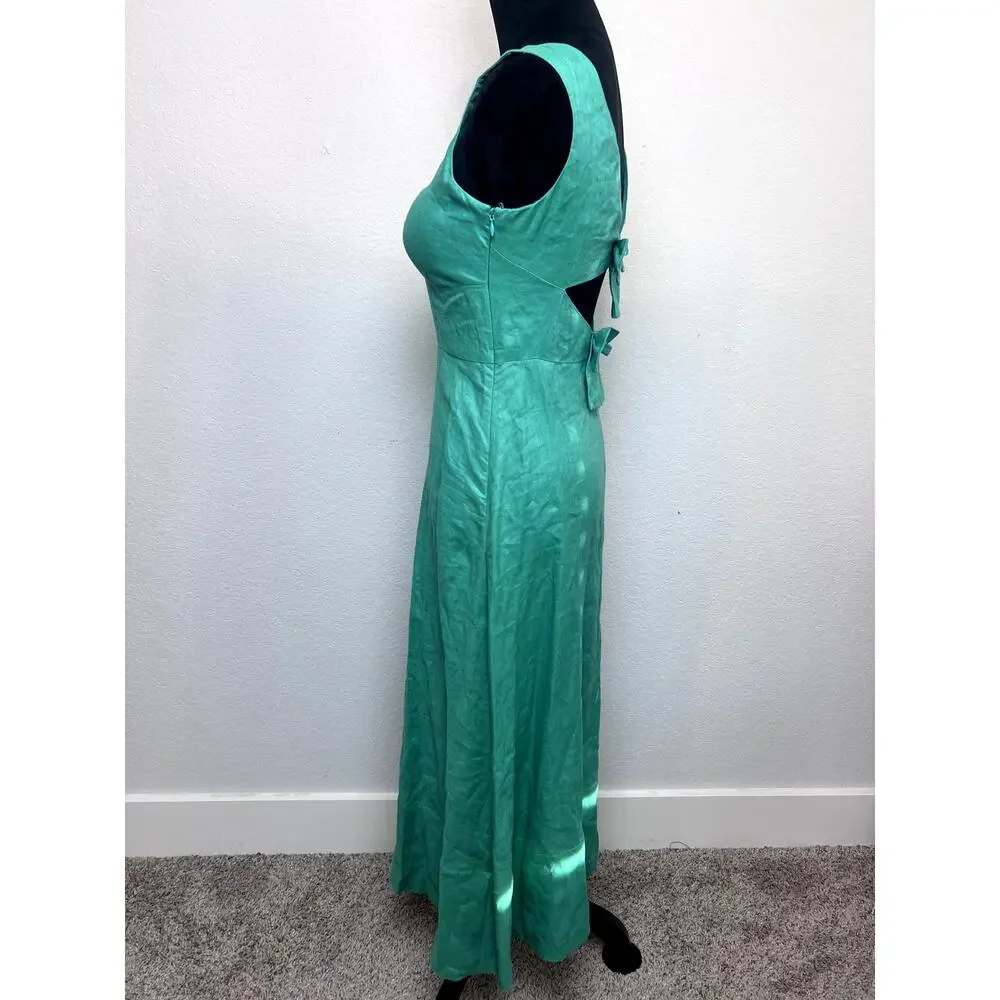 SALONI Rachel Cutout Bow Linen Midi Dress in Washed Green - Picture 3 of 7